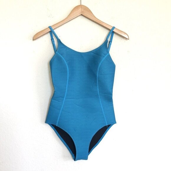 LEVEL SIX Blue Neoprene Swimsuit One Piece Bathing Suit - Picture 1 of 2